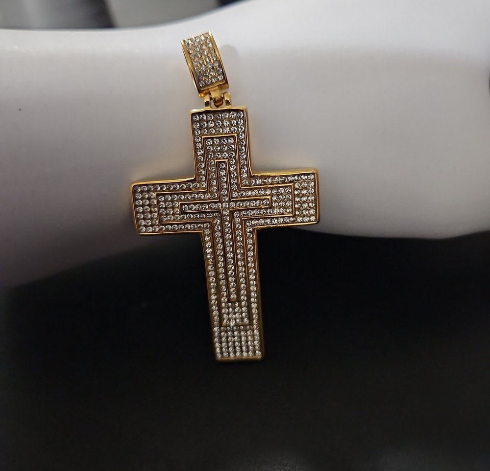 Gold-Tone Crystal Cross Pendant Necklace